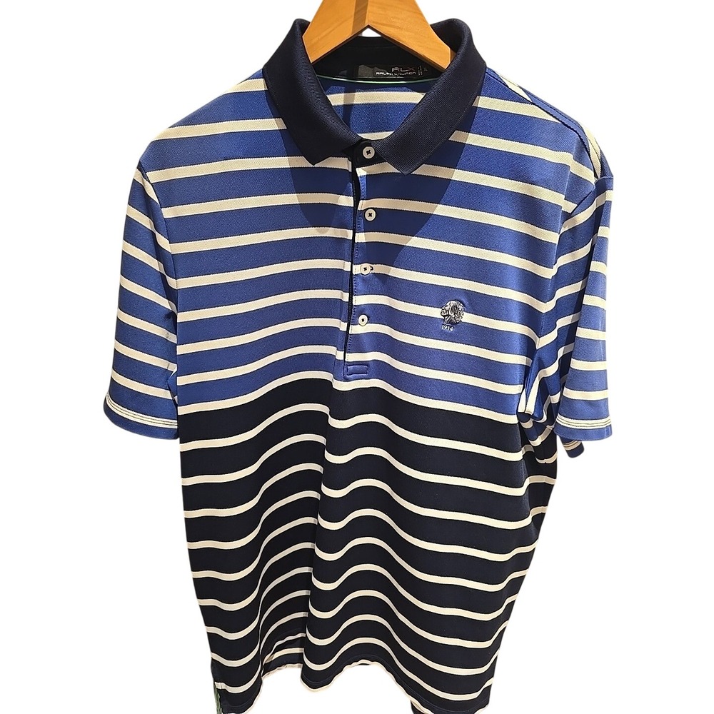 Ralph‎ Lauren RLX 1914 Pique Golf Short Sleeve Polo XL Striped Black and Blue